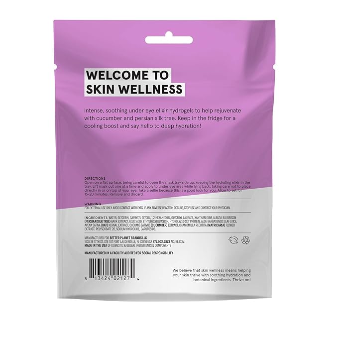 ACURE Radically Rejuvenating Under Eye Hydrogel Mask | 100% Vegan | Provides Anti-Aging Support | Cucumber & Silk Tree - Hydrates & Rejuvenates | 12 Count