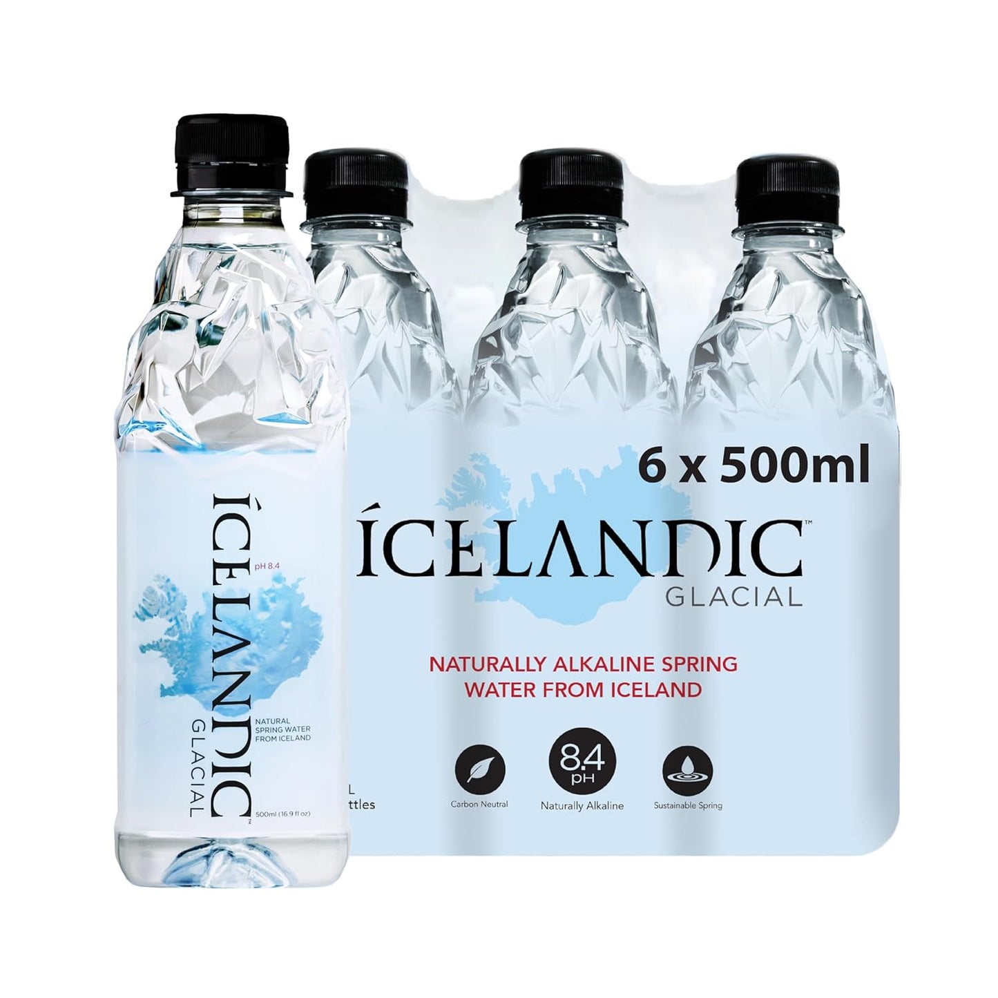 Icelandic Glacial Natural Spring Alkaline Water, 500 ml / 16.9 Fl Oz (Pack of 6)