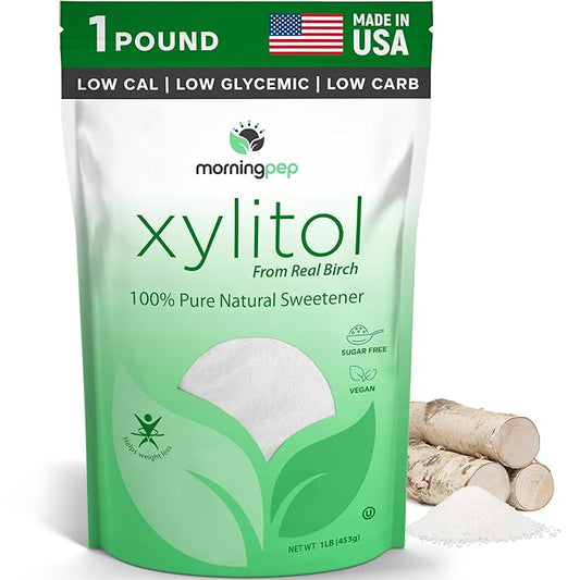 Morning Pep Pure Birch Xylitol (Keto Diet Friendly) Sweetener with no aftertaste 1 LBs (Not From Corn) NON GMO KOSHER GLUTEN FREE PRODUCT OF USA. 16 Onces