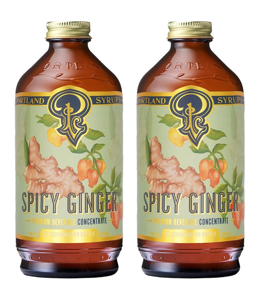 Portland Syrups Spicy Ginger Syrup - Extra Spicy Heat and Fresh Ginger Flavor - Premium Beverage Concentrate for Cocktails, Mocktails, Tea, and More - 12 oz with 24 Servings (Pack of 2)