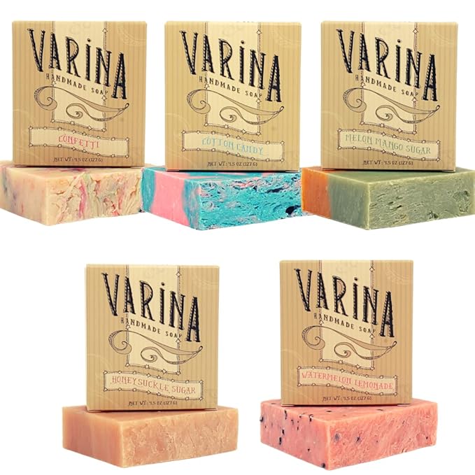 Varina Natural Carnival Variety Bar Soap - Gentle Cleansing for Sensitive Skin, Sweet and Vanilla - 5 Pack