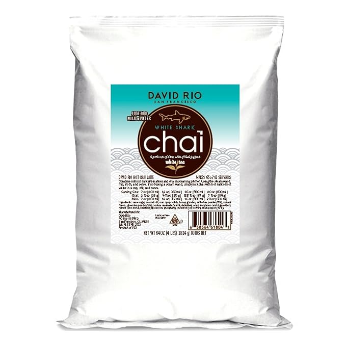 White Shark Chai Tea Latte Mix, 64 Oz, White Tea, Organic Spices, Dairy Free, Serve Hot or Cold, Just Add Water or Milk, 65 Servings