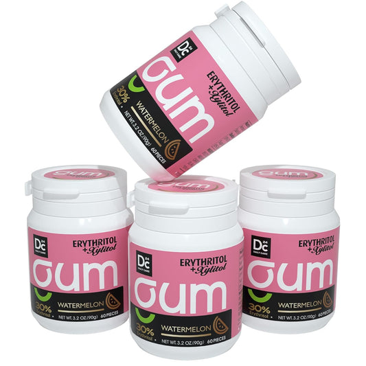 DC24 DAILY CARE Xylitol Chewing Gum with Erythritol, Aspartame Free & Sugar Free Gum for Dry Mouth, Low-Calorie, Sugarless, Watermelon, 60-Piece Pack, 4 Packs