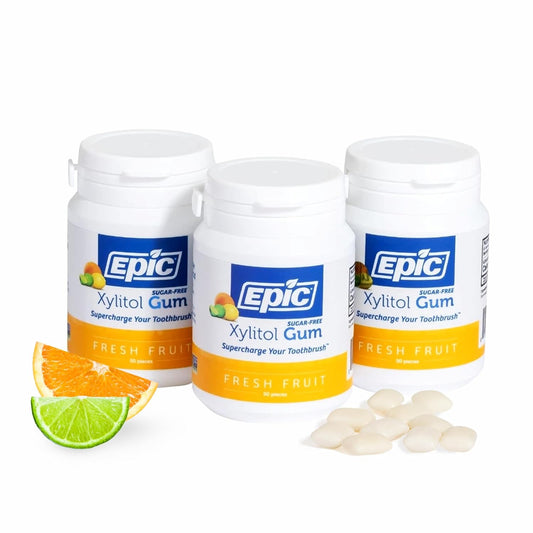 Epic 100% Xylitol Fresh Fruit Chewing Gum - Sugar Free, Aspartame Free Dental Gum - Supports Oral Health & Fresh Breath - 50 Pieces (Pack of 3)