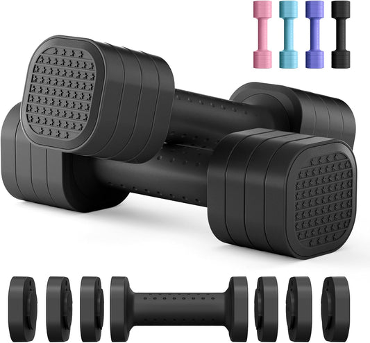 Zempox Adjustable Dumbbell Set of 2, 4 in 1 Free Weights Dumbbells Set for Women, Hand Weights for Women at Home, Each 2lb 3lb 4lb 5lb with TPU Soft Rubber Handle for Home Gym Exercise Training  Black