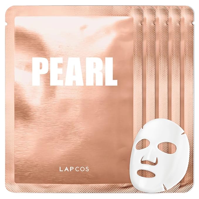 LAPCOS Pearl Sheet Mask, Daily Face Mask with Probiotics to Clarify Skin, Korean Beauty Favorite, 5-Pack