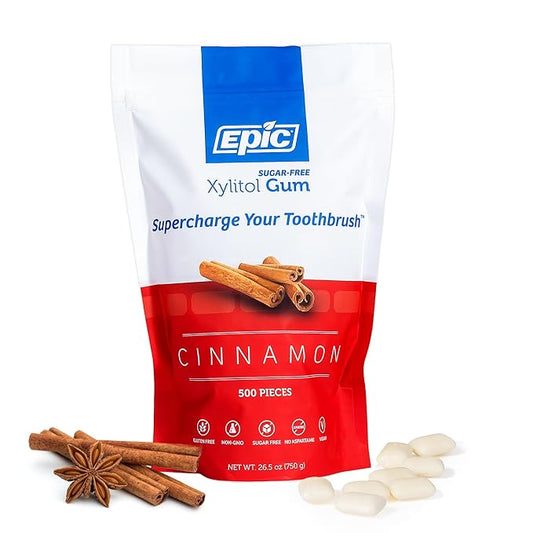 Epic 100% Xylitol Cinnamon Chewing Gum - Sugar Free, Aspartame Free Dental Gum - Supports Oral Health & Fresh Breath - 500 Pieces