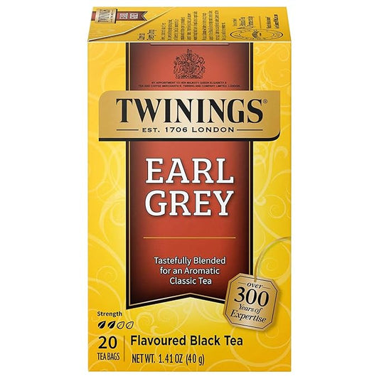 Twinings Earl Grey Black Tea Individually Wrapped Bags, 20 Count (Pack of 1), Flavoured with Citrus and Bergamot, Caffeinated, Enjoy Hot or Iced, 20 Teabags