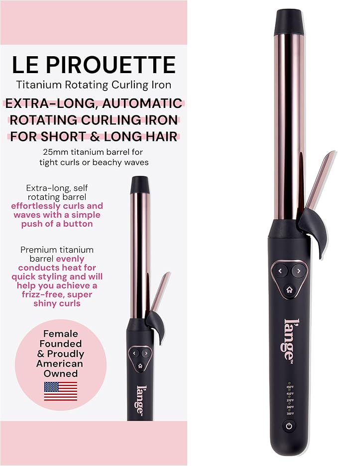 L'ANGE HAIR Le Pirouette 25MM Titanium Rotating Curling Iron Self-Rotating Curler | Curls and Waves for Beginners and Pros | Premium Titanium 1 Inch Barrel | Black