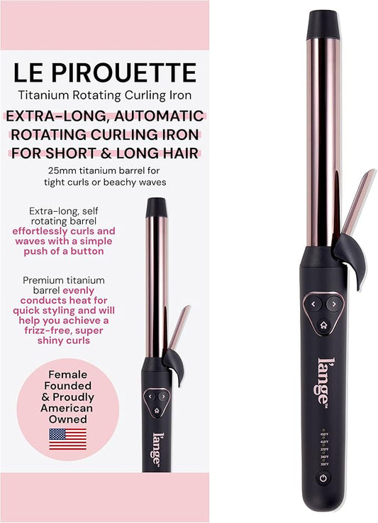 L'ANGE HAIR Le Pirouette 25MM Titanium Rotating Curling Iron Self-Rotating Curler | Curls and Waves for Beginners and Pros | Premium Titanium 1 Inch Barrel | Black