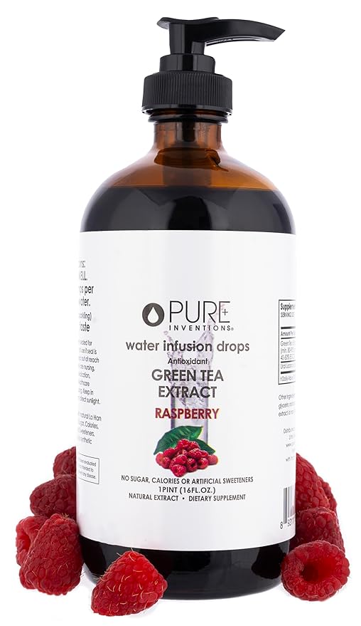 Pure Inventions - Green Tea Raspberry Water Infusion Drops - Antioxidants & Electrolytes - Health & Wellness Drink - Immunity Support - Sugar Free, Zero Calorie, No Artificial Sweeteners -500 Servings