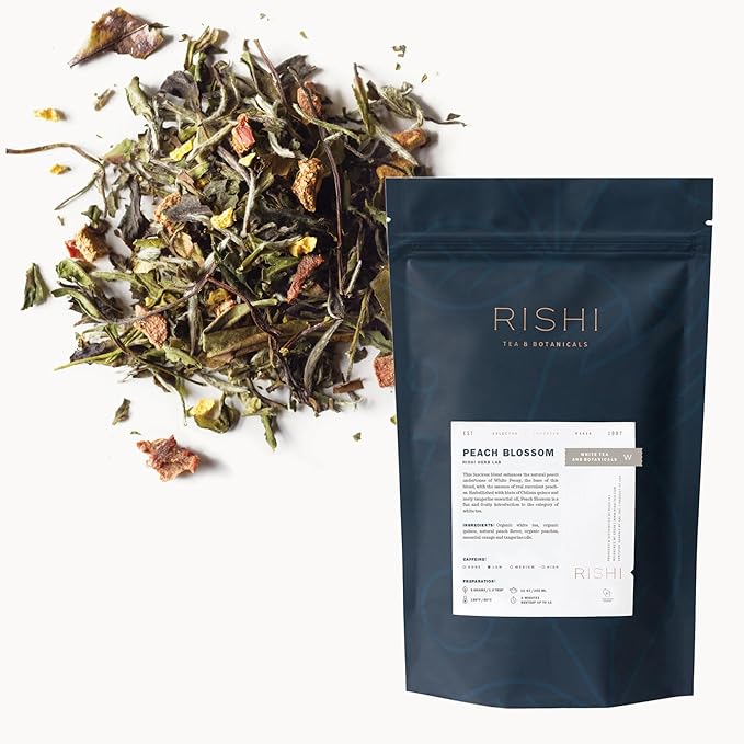 Rishi Tea Peach Blossom White Herbal Blend - Organic & Low Caffeine Loose Leaf Tea - 8.81 Ounces