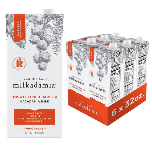milkadamia Macadamia Milk - Unsweetened Barista - 32 Fl Oz (Pack of 6) - Lactose Free, Vegan, Shelf Stable, Plant Based, Non Dairy, Dairy Free