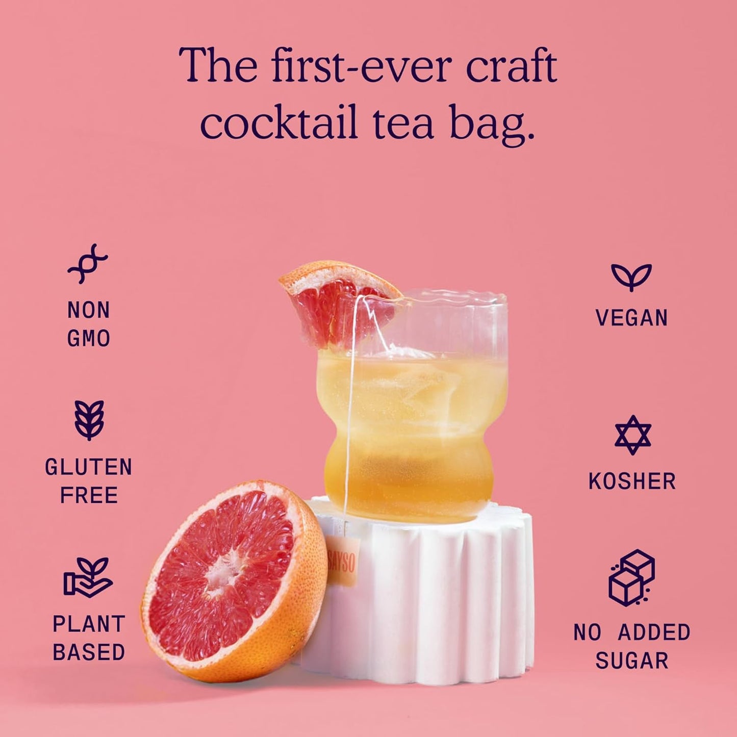 SAYSO Skinny Cardamom Paloma | The Original Craft Cocktail Tea Bag Mixer | Organic, Certified Gluten-free, Non-GMO |< 15 Cal, 0g Sugar, Steep in Cold Water & Spirits, For a Perfect Mocktail, 8 count