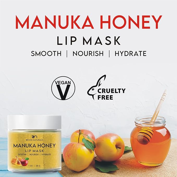 Lip Mask & Lip Balm - leave-on Overnight repair and nourish lip mask or lightweight non-sticky daytime lip care with Vitamin C, Antioxidants, Manuka honey, Stem cells, 1 oz.