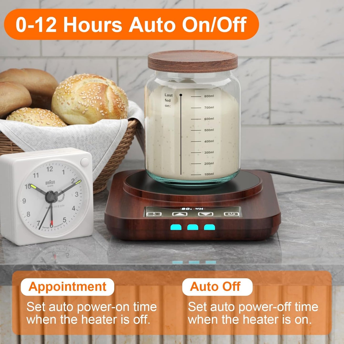 Electric Sourdough Starter Warmer, Upgrade Warming Heating Pad Mat for Sour Dough Starter, Sourdough Heater Proofing Tool for Home Baking with Thermostat Control, Timing, Memory Function (Wood Grain)