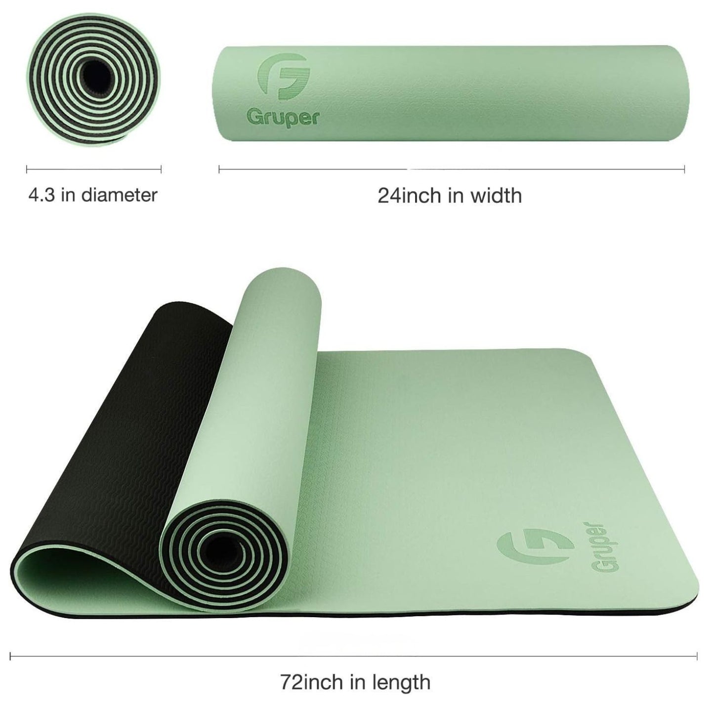 Yoga Mat Non Slip, Eco Friendly Fitness Exercise Mat with Carrying Strap,Pro Yoga Mats for Women,Workout Mats for Home, Pilates and Floor Exercises (Green/Black)