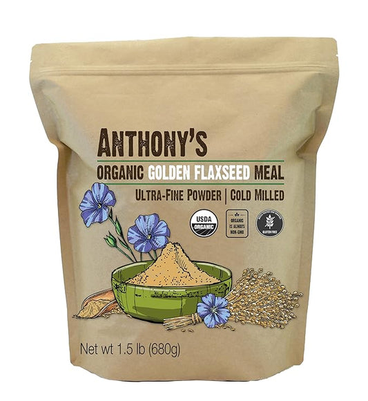 Anthony's Organic Golden Flaxseed Meal, 1.5 lb, Gluten Free, Non-GMO, Vegan, Ground Golden Flaxseed