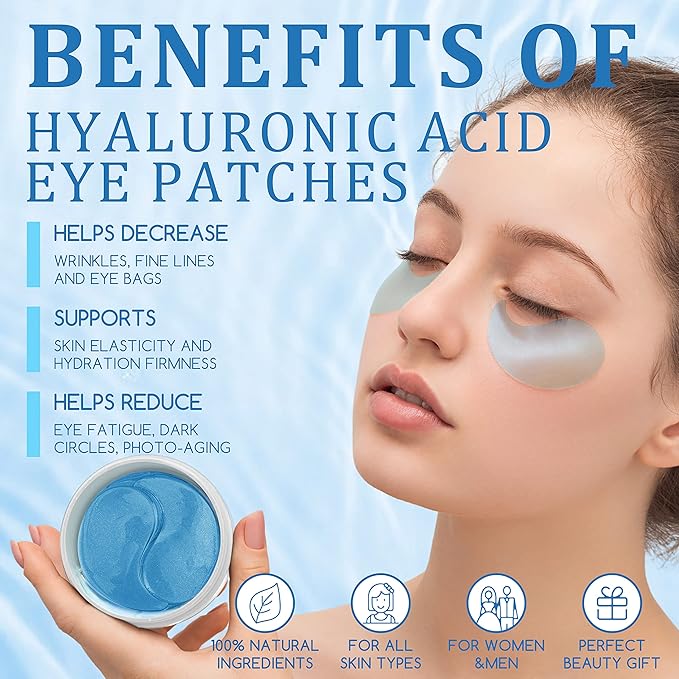Under Eye Patches, Hyaluronic Acid Eye Mask, Collagen Eye Pads for Dark Circles, Eye Bags, Puffiness, Diminish Fine Lines and Wrinkles, Moisturize and Tighten Eye Skin for Men and Women