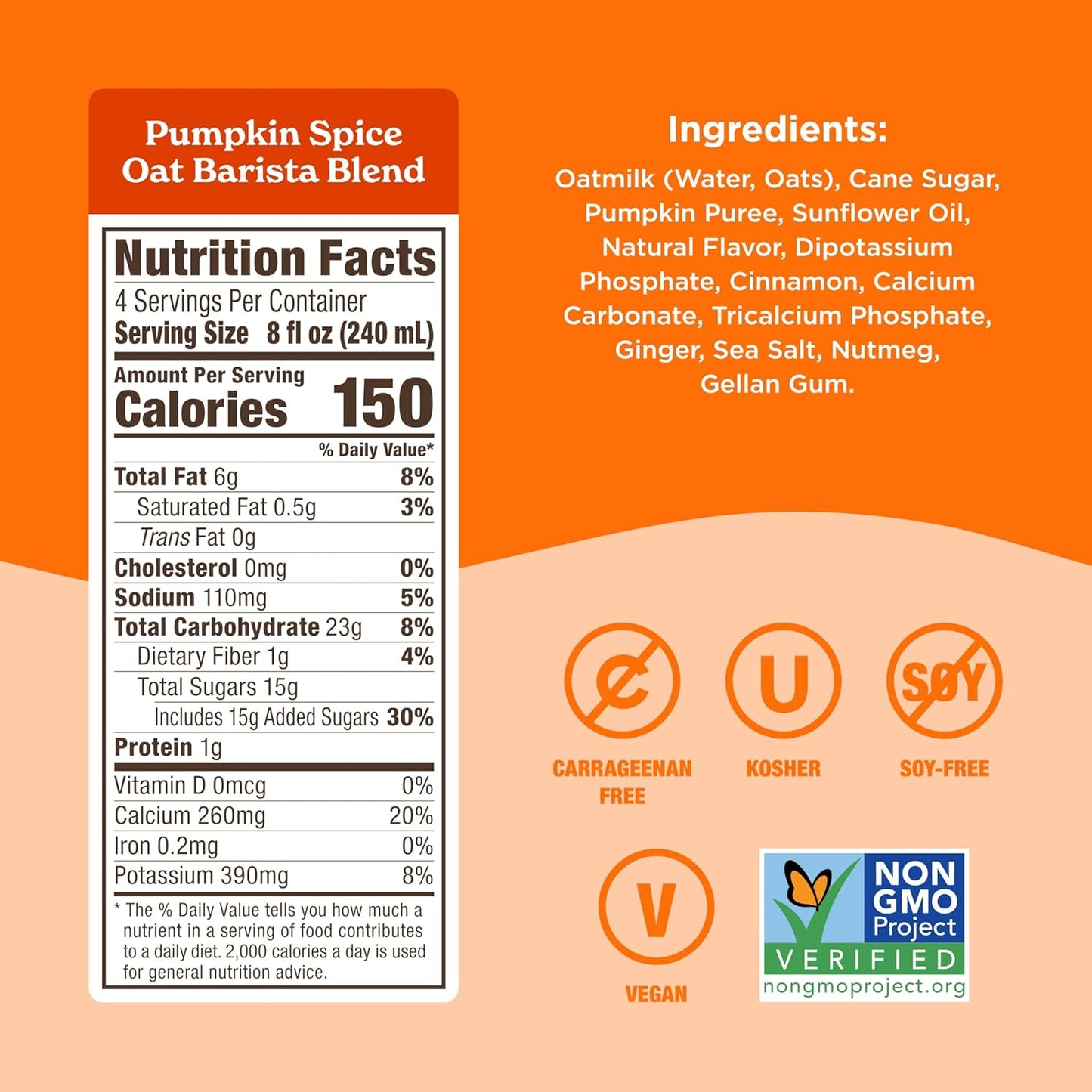 Califia Farms - Pumpkin Spice Oat Barista Blend Oat Milk, 32 Oz (Pack of 6), Shelf Stable, Dairy Free, Plant Based, Vegan, Gluten Free, Non GMO, High Calcium, Milk Frother, Creamer, Oatmilk