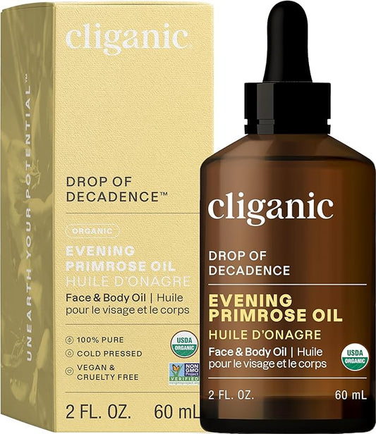 Cliganic Organic Evening Primrose Oil, 100% Pure (2oz) - For Hair & Face | Natural Cold Pressed Unrefined