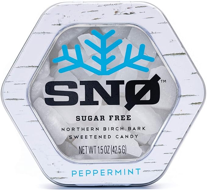 Peppermint KETO Xylitol Candy Chips - SNØ 1.5oz Tin - Sugar-Free Candy With Only 2 Ingredients | Low Carbs, Diabetic-Friendly, Non-GMO, Vegan, GF & Kosher | Purest candy in the world!