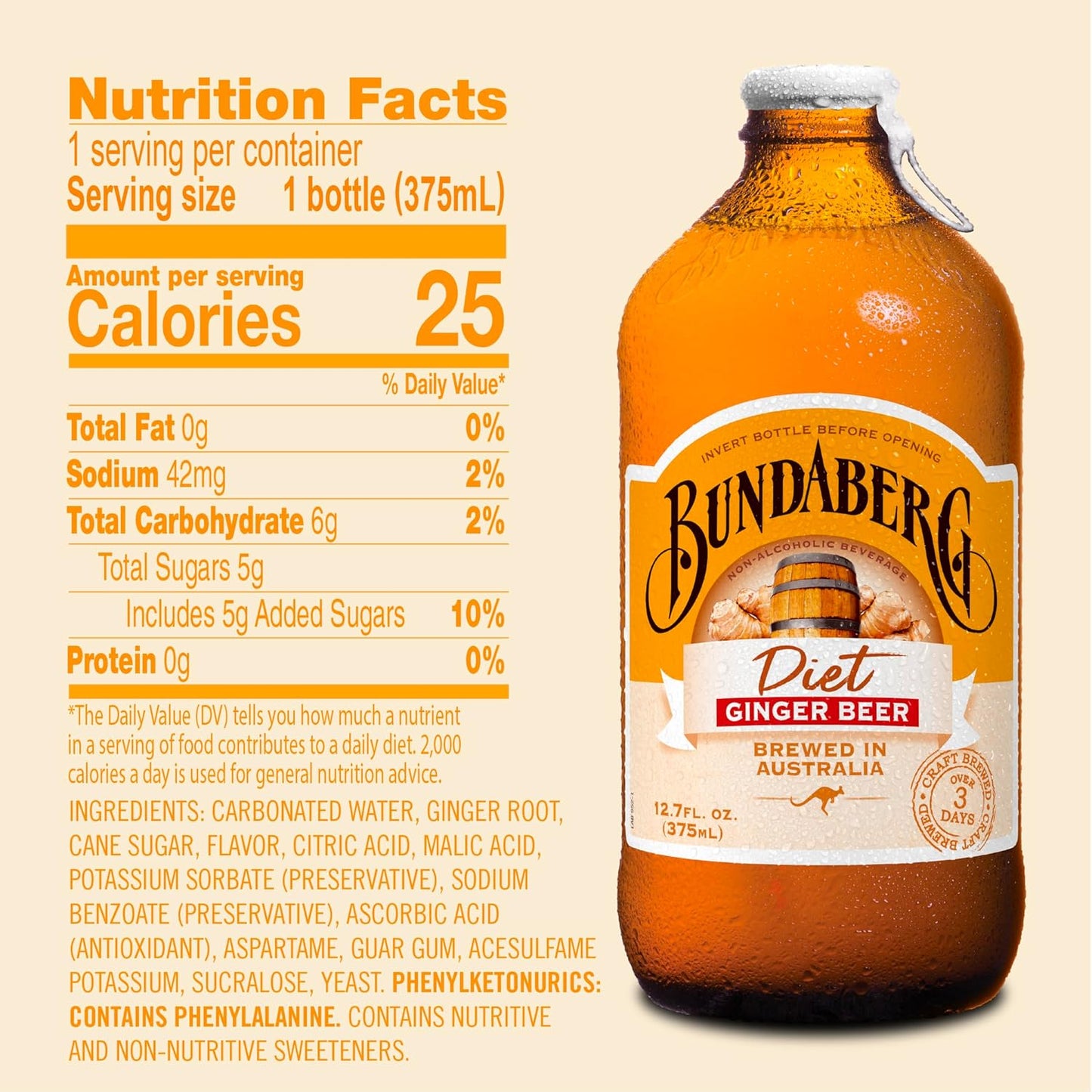 Bundaberg Diet Ginger Beer, 12.7 Fl Oz (Pack of 4)