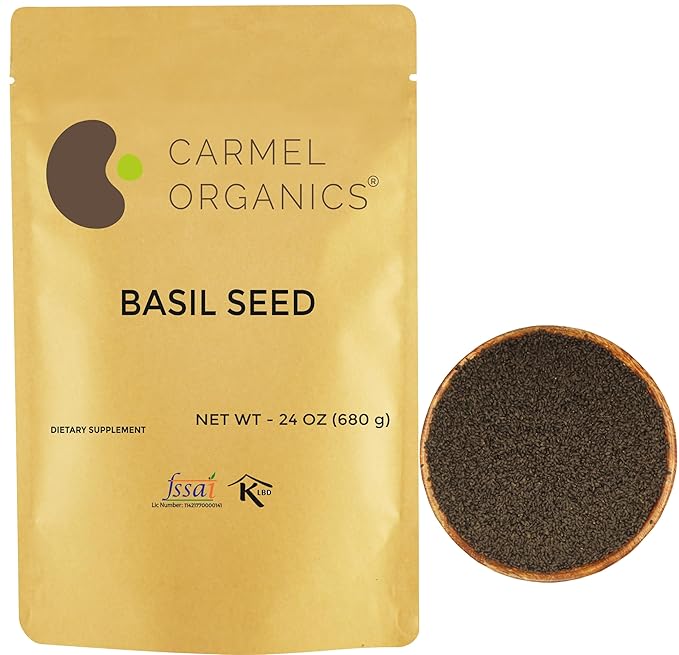 Edible Basil Seeds. | 24 Ounce or 1.5 Lb/680 grams | Tukmaria Sabja Seeds| Rich in Fibers | Add to Smoothies | Non GMO | Keto + non Gluten | Natural | By Carmel Organics