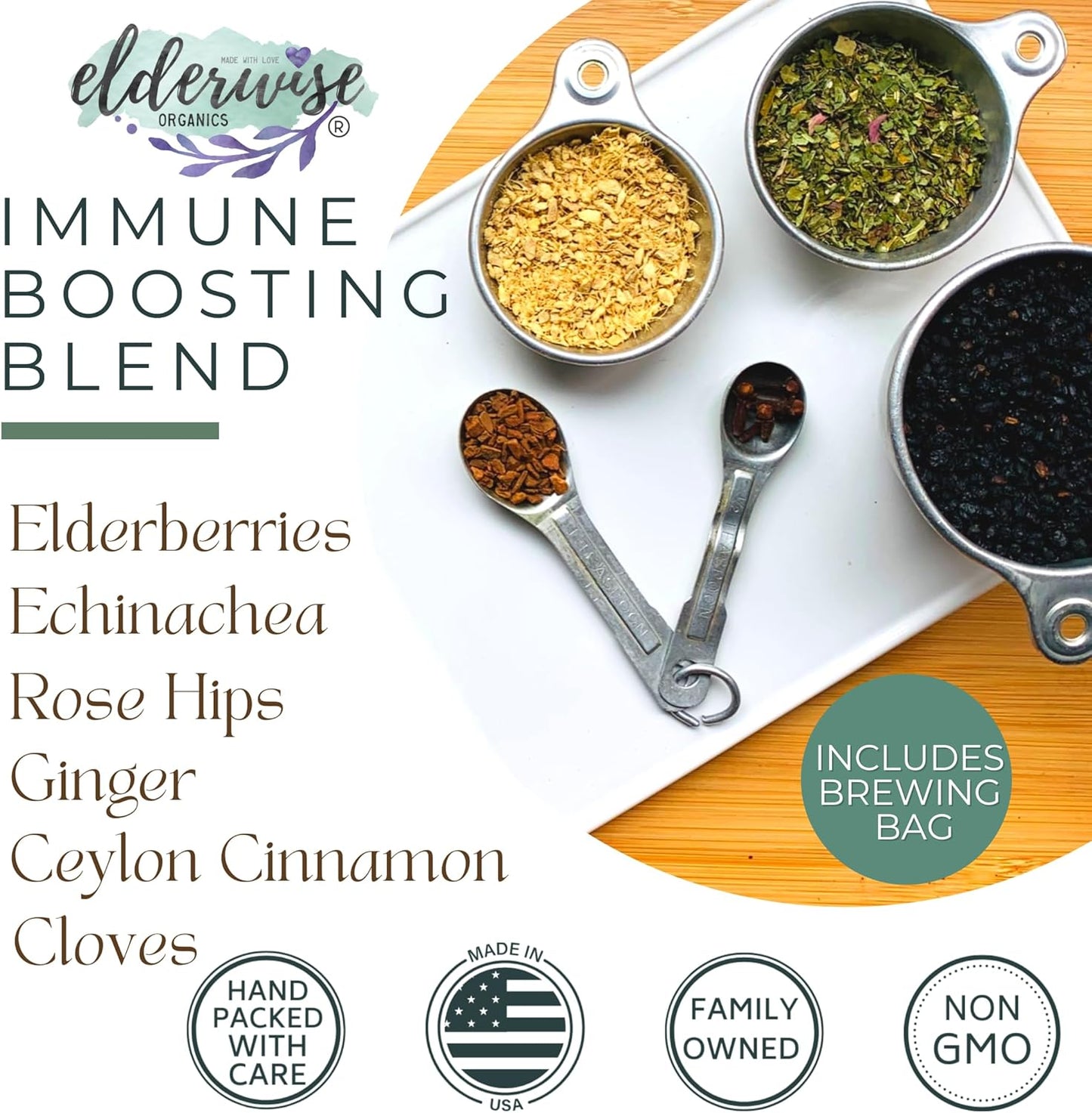 Elderwise Organic Elderberry Syrup Kit - Easy to Use, DIY Elderberry Syrup Making Kit with Elderberries ,Rosehips, Ginger, Echinacea, Cinnamon, and Cloves, Makes 32oz of Syrup, Brewing Bag Included