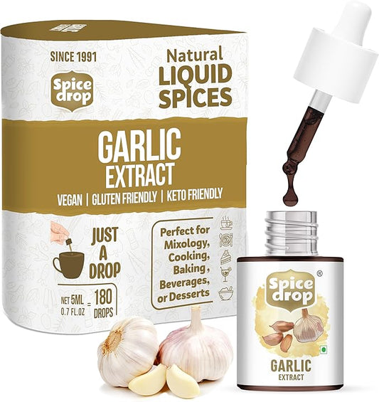 Spice Drop Pure Garlic Extract - Salad Dressing, Seasoning, Cooking, Baking, Dips | Premium Quality & High Aroma | Whole Garlic Pods Extract | No Added Color or Preservative | 0.17 Oz (Pack of 1)