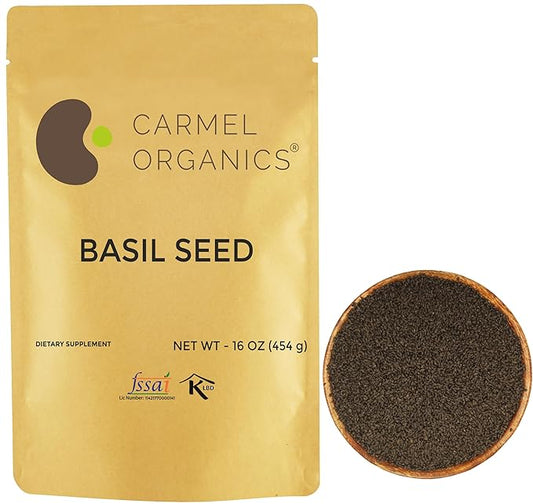 Edible Basil Seeds. | 16 Ounce or 1 Lb/454 grams | Tukmaria Sabja Seeds| Rich in Fibers | Add to Smoothies | Non GMO | Keto + non Gluten | Natural | By Carmel Organics