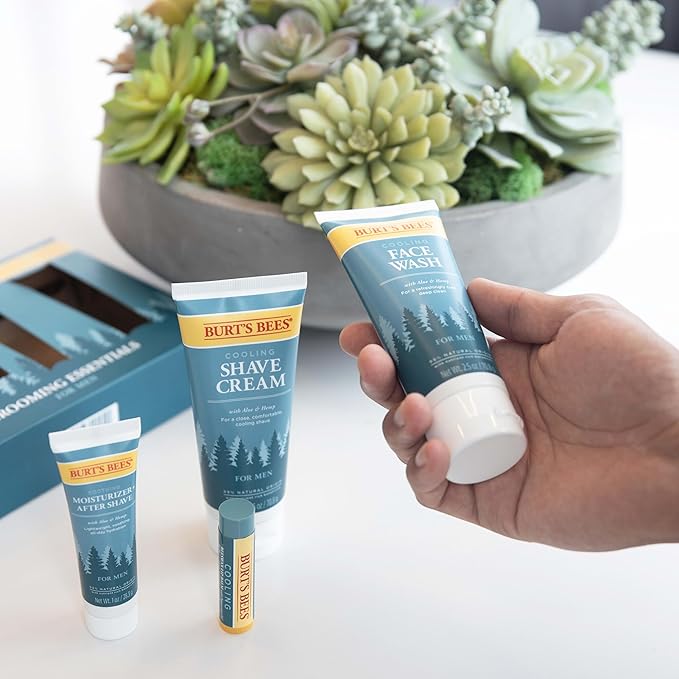 Burt's Bees Gifts Ideas - Grooming Essentials Kit, 4 Products for Men - Cooling Face Wash, Shave Cream, Soothing Moisturizer After Shave & Original Beeswax Lip Balm