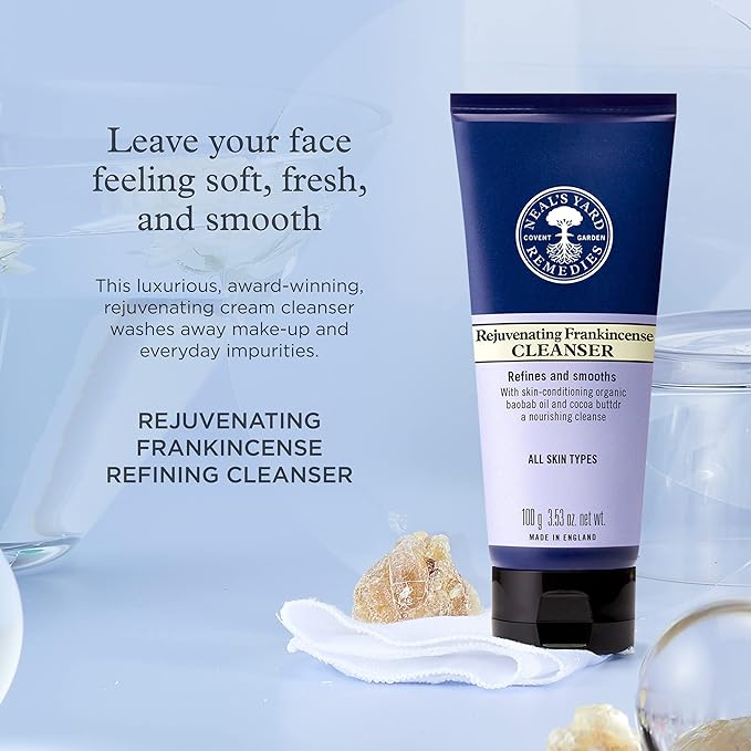 Neal's Yard Rejuvenating Frankincense Cleanser with Aloe Vera & Cocoa Butter, Smoothes & Refines, All Skin Types, Vegan Approved, Cruelty-Free 100mL