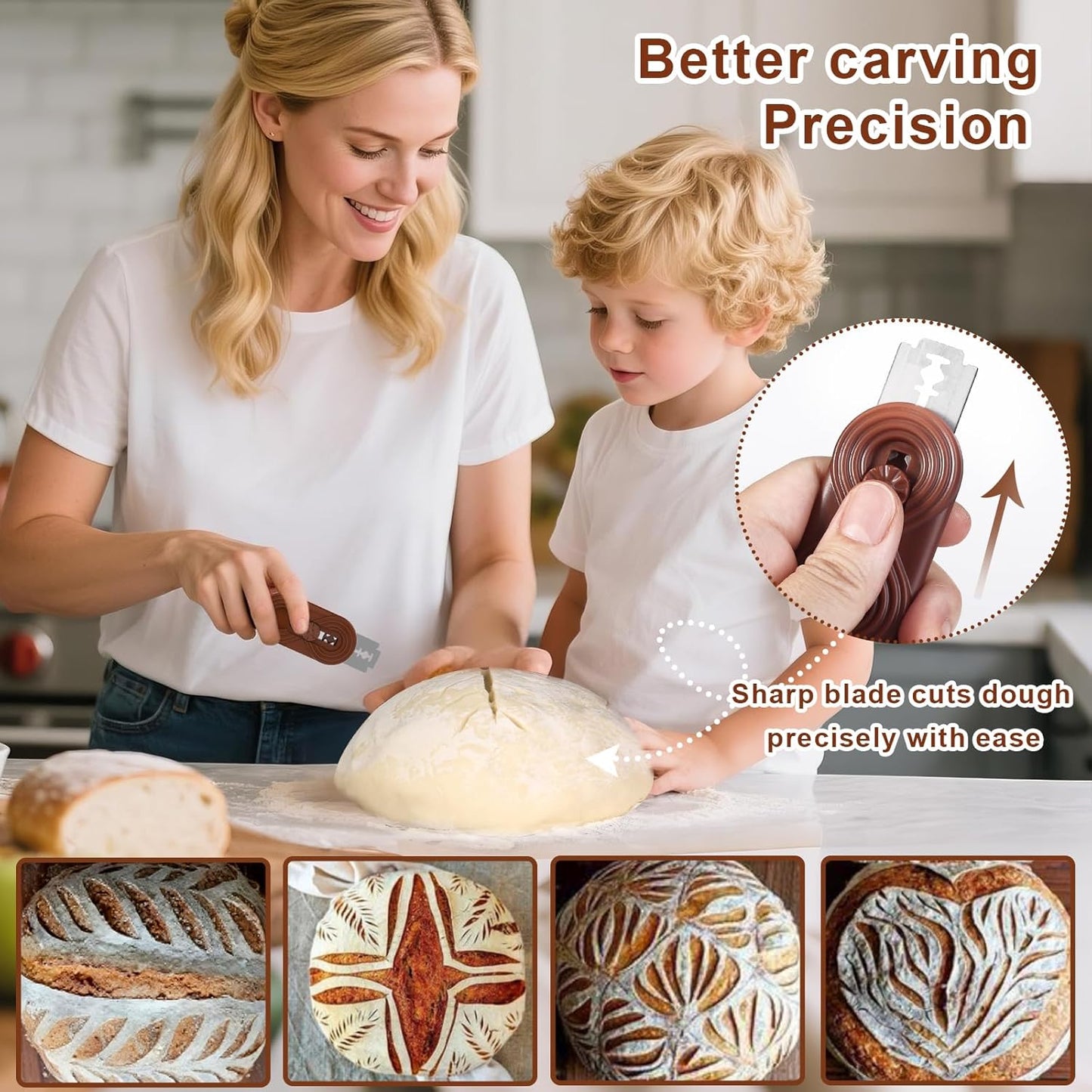 Bread Lame Upgraded Extractable Lame Bread Tool& Anti-Slip Handle with Long Retractable Razor Magnetic Reusable Dough Scoring Tool, Sourdough Scoring tool （Bread Making 5 Razor Blades）