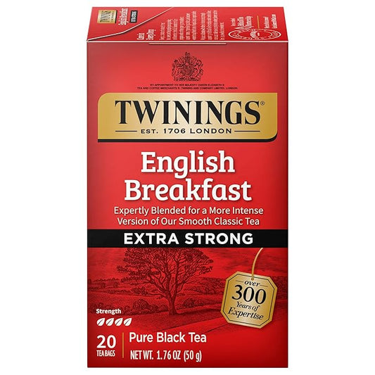 Twinings Extra Bold English Breakfast Black Tea Individually Wrapped Bags, 20 Count (Pack of 1), Robust, Caffeinated, Enjoy Hot or Iced, 20 Teabags