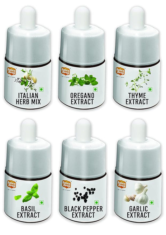 Spice Drop Pack Of 6 Herbs Extracts - 100% Natural - For Cooking, Baking, Sauce, Dips - Each 0.17oz (180 drops) | Holiday Gift Pack | Authentic Flavor | Vegan | Keto & Paleo Friendly | Non-GMO