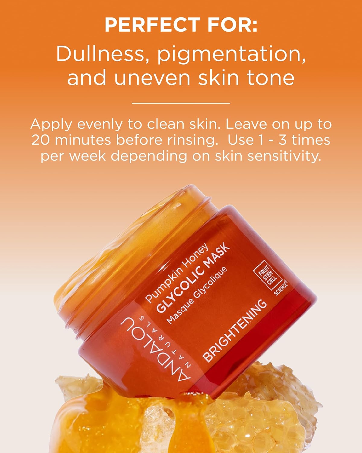 Andalou Naturals Pumpkin Honey Glycolic Mask, Brightening & Exfoliating Face Mask with Glycolic Acid & Vitamin C, Gently Removes Dirt and Brightens Skin, 1.7 fl oz