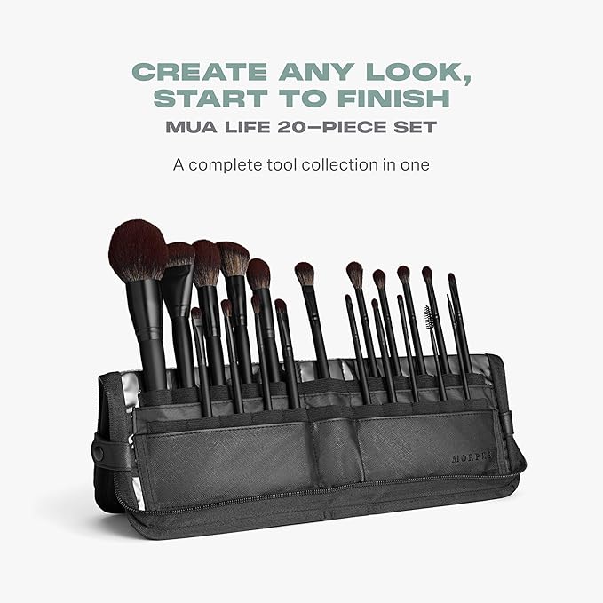 Morphe MUA Life Makeup Brushes - 20 Piece Makeup Brush Set of Eye and Face Brushes - Made with Synthetic Bristles and Includes Carrying Case (20 Count)