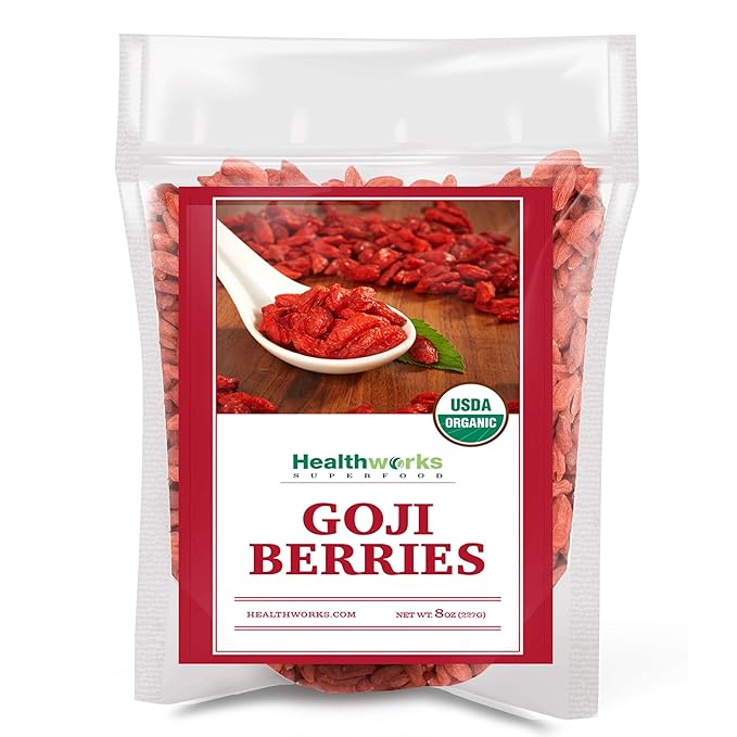 Healthworks Superfoods Organic Dried Goji Berries - 8 Oz - 1 Pack - Vegan and Non-GMO -Certified Organic Raw Sun-Dried Goji Berries