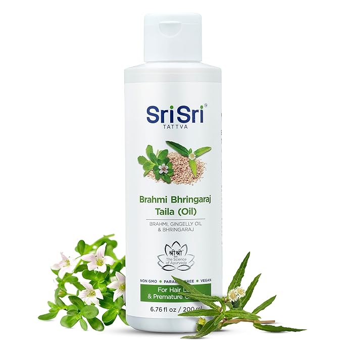 SRI SRI TATTVA Brahmi Bhringraj Hair Oil – Herbal Indian Coconut Scalp Treatment for Smooth, Healthy Hair Care – Ayurvedic Conditioning Mask with Natural Ingredients (6.76 fl oz)