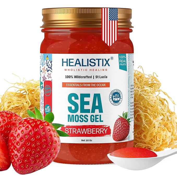 Healistix Strawberry Sea Moss Gel [16 Oz] - Exquisitely Crafted from Seamoss Wildcrafted in The Pristine Waters of St Lucia, A Natural Delight