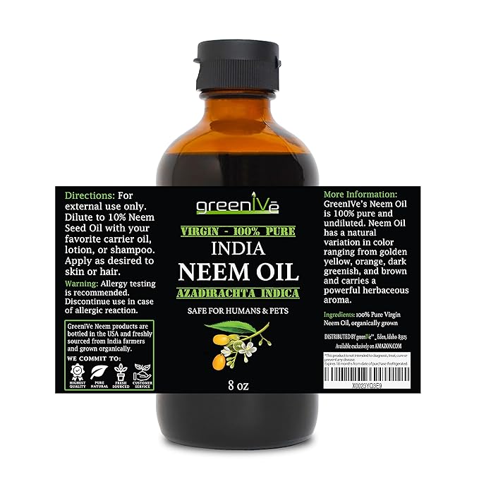 GreenIVe Neem Oil 100% Pure Organically Cold Pressed Virgin (8 Ounce)