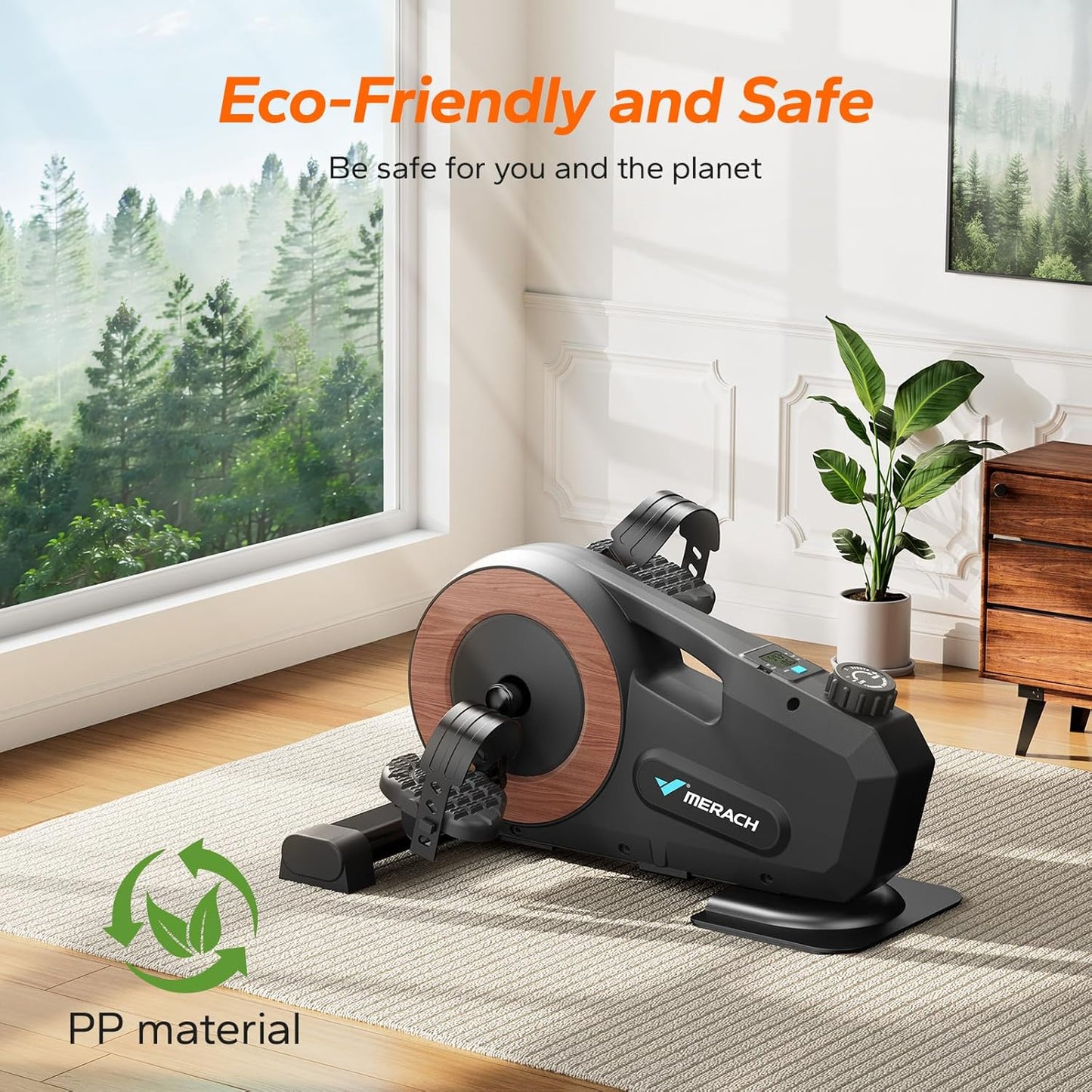 Under Desk Bike Pedal Exerciser, Quiet Magnetic Mini Exercise Bike with MERACH App for Arm, Leg Recovery, Physical Therapy, Smooth Foot Desk Cycle with 2 Resistance Bands & Non-Slip Mat