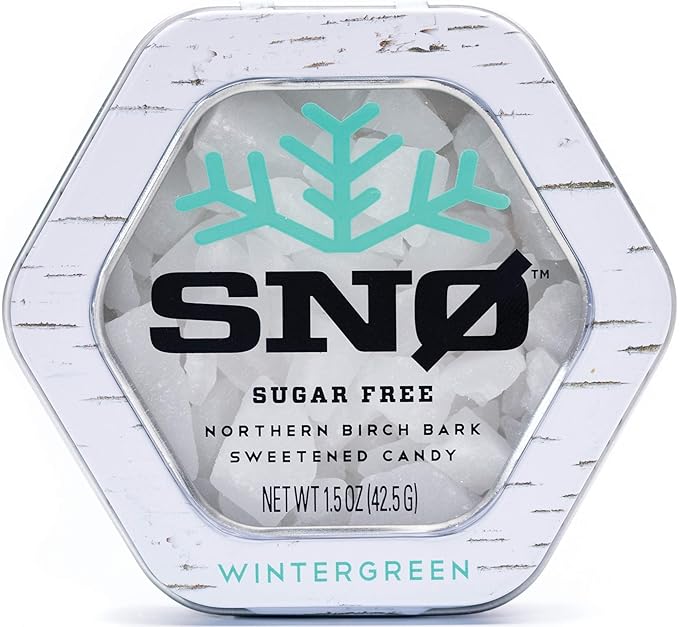 Wintergreen KETO Xylitol Candy Chips - SNØ 1.5oz Tin - Sugar-Free Candy With Only 2 Ingredients | Low Carbs, Diabetic-Friendly, Non-GMO, Vegan, GF & Kosher | Purest candy in the world!