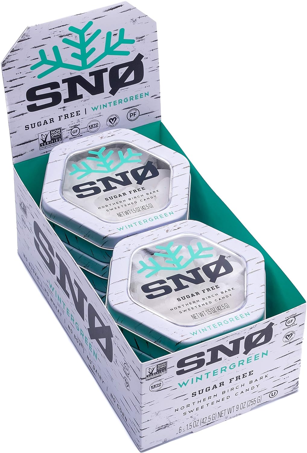 Wintergreen KETO Xylitol Candy Chips (6-Pack) - SNØ 1.5oz Tin - Sugar-Free Candy With Only 2 Ingredients | Low Carbs, Diabetic-Friendly, Non-GMO, Vegan, GF & Kosher | Purest candy in the world