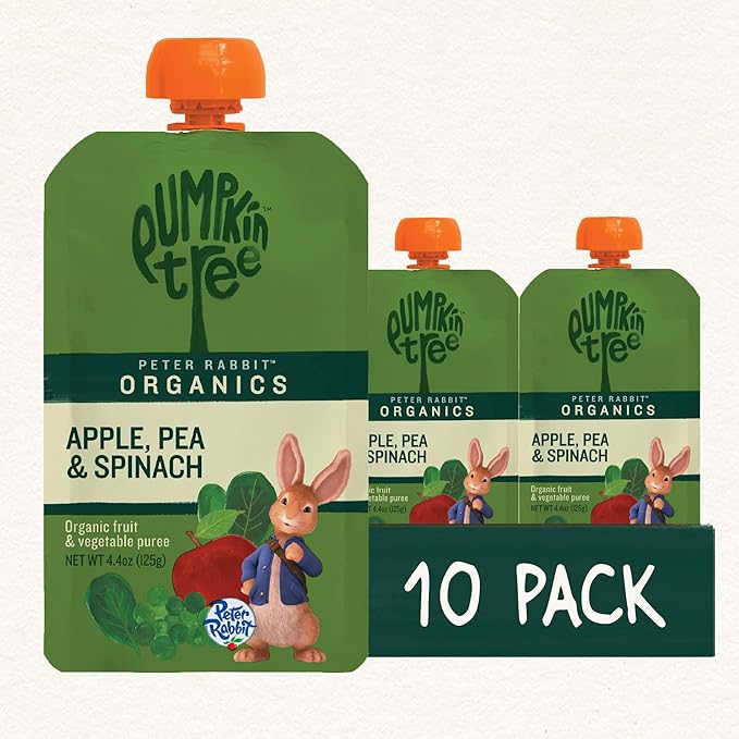 Pumpkin Tree Peter Rabbit Organics, Pea, Spinach and Apple Puree, 4.4-Ounce Pouches (Pack of 10)