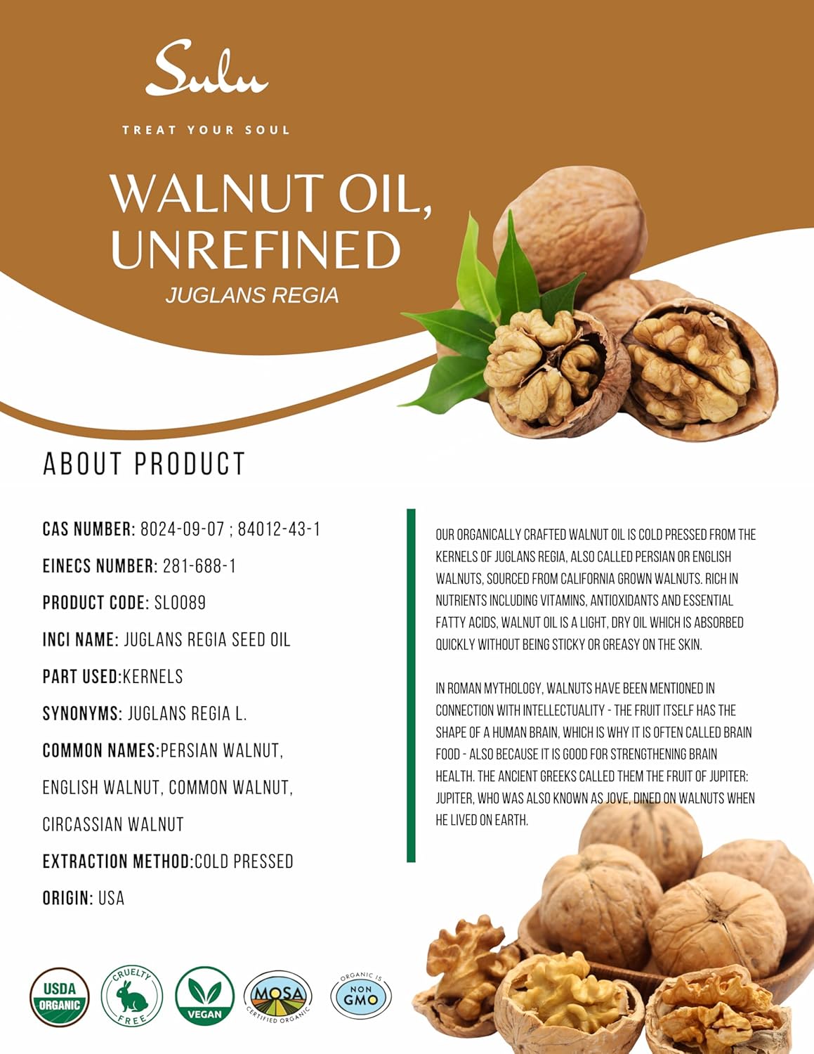 Walnut Oil- USDA Organic Cold Pressed Unrefined Virgin (8 oz)