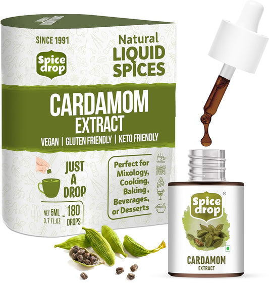 Spice Drop Cardamom Extract - Up to 180 Drops Per Bottle | Tea, Coffee, Cooking, Baking, Dessert | Pure Whole Green Cardamom Pod Extract | No Added Color or Preservative | Vegan (0.17oz, Pack of 1)