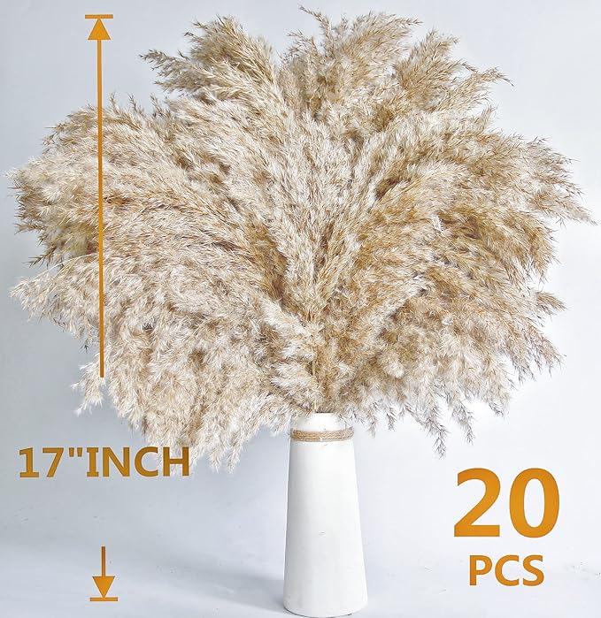 30 PCS Boho Decor, Fluffy Pompas Grass, Natural Dry Pampas Grass Small, Short Pampass Bulk for Boho Room Decor, Coffee Table Decor (17 inch )