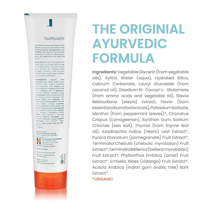 Himalaya Botanique Neem & Pomegranate Toothpaste, Mint Flavor - Fluoride Free Toothpaste Fights Plaque & for Fresh Breath - Vegan, Gluten Free, No SLS, No Artificial Flavors or Colors, 5.29 oz